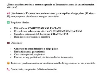 BUSCO TERRENOS PARA ALQUILAR CERCA DE SUBESTACIONES ELÉCTRICAS CDAD VALENCIANA