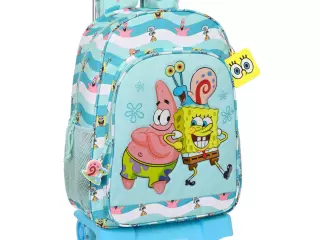 Mochila Escolar con Ruedas Spongebob Stay Positive Azul y Blanca