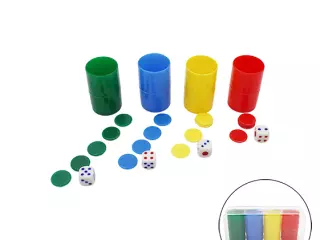 LOTE 3 PACKS 4 CUBILETES CON FICHAS DE PARCHÍS Y DADOS