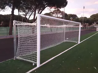 JUEGO PORTERIAS ALUMINIO FUTBOL 11  120X100 ABATIBLES CON ARQUILLOS GALVANIZADOS EN CALIENTE