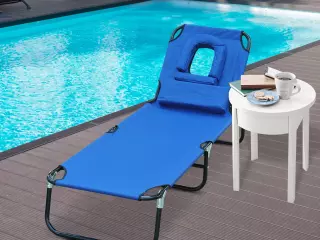 Tumbona Reclinable y Plegable con Almohada para Leer o hacer Masajes - Color Azul - Acero - 190x56x28 cm