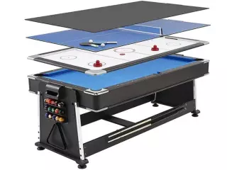 Multijuego giratorio 4 en 1 Olimpus – Tapete Azul (Billar, Air Hockey – Ping-Pong, Mesa comedor)