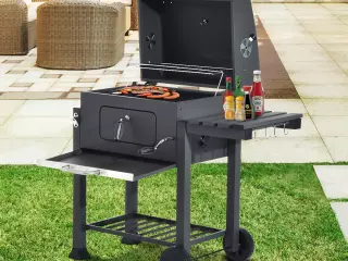 Barbacoa de Carbón Vegetal con Ruedas Estantes Parilla Barril Carro de BBQ Picnic Acampada Smoker Ahumador de Carbón 115x56x108cm