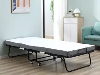 Cama Plegable 200x90x42,5 cm Cama de Camping Portátil con Colchón Individual Ruedas y Frenos Carga 150 kg para Dormitorio Salón Oficina Blanco