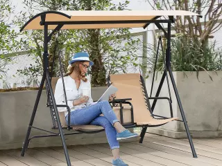 Columpio Exterior para 2 Personas con Cubierta Mesa Consola 120 kg Asiento Beige preguntar stock