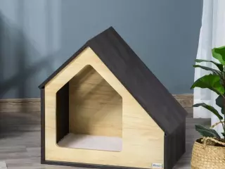 Casa de Madera para Perros Perrera Tipo Caseta para Uso Interior con Cojín Desenfundable Lavable y 3 Ventilaciones 60x40x59,2 cm Roble y Marrón Oscuro