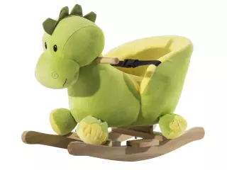 Caballo Balancín Dinosaurio de Peluche para Niños +12 Meses - Verde - Felpa y Madera - 60x33x45 cm (LxAnxAl)