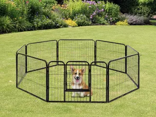 Jaula de Macotas Valla Parque para Perro Gato con Puerta Doble Seguro Tubo Rectangular Hierro 80x60 cm Negro