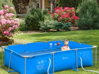 Piscina Desmontable Tubular 252x152x65 cm con Depuradora de Cartucho 1.200L/H Piscina Rectangular de Exterior para Adultos y Niños 2163L Azul