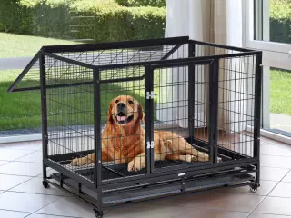 Jaula de Metal para Mascotas tipo Perro Grande con Ruedas y Bandeja Extraíble - 92x62x75cm