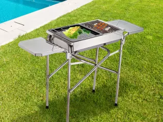 Barbacoa de Carbón Plegable Camping– Color plateado - Acero – 104 x 30 x 68cm