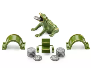 JUEGO DE LA RANA COMPLETO , 1 RANA, 2 PUENTES, 10 FICHAS