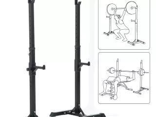 Soporte para Barra de Pesas squat rack Estante Ajustable de 12 Niveles Barra Levantamiento Pesas Gimnasio Max. 150 KG Acero 52x48x108-163 cm Negro