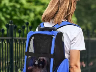 Transportín 2 en 1 Carrito y Mochila de Malla Transpirable para Mascotas Perros Gatos 42x25x55 cm Azul