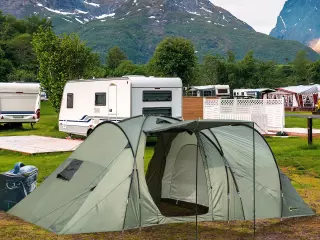 ienda de Campaña para 5 Personas Impermeable 2000mm con 4 Ventanas Vestíbulo y 2 Habitaciones para Camping Acampada Senderismo 580x260x200 cm Verde