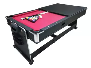 Multijuego giratorio 4 en 1 – (Billar, Air Hockey – Ping-Pong, Mesa comedor) Tapete Rojo