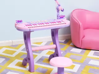 Piano Infantil 37 Teclas Teclado Electrónico para Niños +3 Años con Micrófono Taburete Luces y 22 Canciones preguntar stock