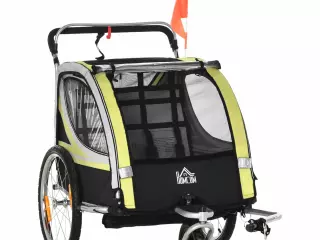 Remolque para 2 Niños 2 en 1, Función de Empuje, Protector de Lluvia, Freno, Amarillo