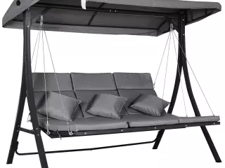 Balancín con Toldo Ajustable de 3 Plazas Silla de Columpio con Dosel Cojines para Exterior Jardín Terraza Carga 270 kg 200x115x168 cm Gris