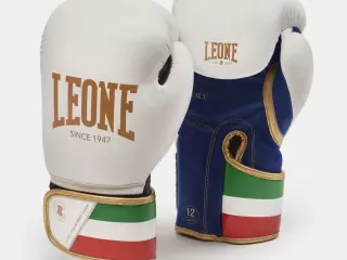 GN039 Guantes de boxeo Leone Italy negro/BLANCO PIEL DE BUFALO