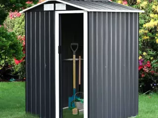 Caseta de Jardín Metálica Cobertizo para Almacenaje de Herramientas Techo Inclinado 4 Ventilaciones 150x130x186cm Gris y Blanco