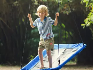 Columpio para Niños de Jardín Nido Rectangular hasta 150 kg +3 Años con Cuerdas Ajustables Tela Oxford 900D y Metal 150x80x180 cm Azul