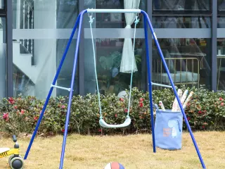 Columpio Metal para Niños con Soporte +3 Años Juego de Columpio con Asiento y Cuerda Infantil para Jardín Patio Carga Máx. 30 kg 140x120x170 cm Azul