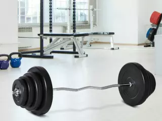 Juego de Pesas 70 kg con Barra Curvada de Acero y 8 Discos para Entrenamiento Culturismo en Gimnasio Casa 140x38,5x38,5 cm Negro