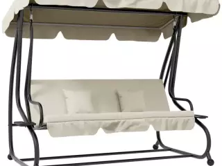 Balancín de Jardín Exterior de 3 Plazas Convertible en Cama con Toldo Ajustable y 2 Almohadas Carga 340 kg Crema