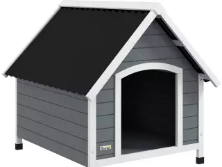 Casa para Perros Medianos Grandes 84x99x87 cm con Techo Ondulado Base Elevada y Suelo Desmontable Gris