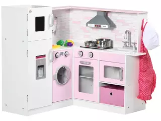 Cocina de Juguete para Niños 3-6 Años con Luces y Utensilios de Cocina Realistas, en MDF y PP, 84x93,5x85 cm