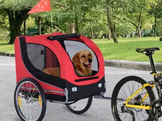 Remolque Bicicleta Perros Mascota 1 Bandera 6 Reflectores Remolque Bici Rojo y Negro
