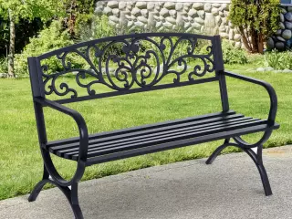 Banco de Jardín de 2 Plazas Banco de Terraza de Hierro con Diseño Clásico Patrón Floral 127x60x85cm Negro