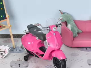 Moto Eléctrica VESPA +3 Años con Faros Música 2 Ruedas Auxiliares 108x49x75 cm Rosa,blanco, rojo