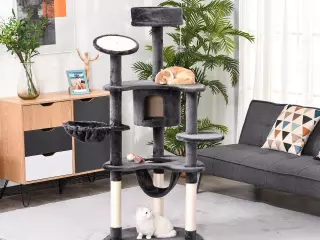Rascador Gato Estable Centro de Actividades para Mascotas con Postes Rascadores Tableros Caja Hamaca Canasta Sisal Peluche 65x50x155 cm