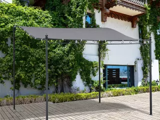Pérgola de Jardín 3x3 m Cenador con Toldo y 4 Orificios de Drenaje para Patio Terraza Metal y Poliéster 180 g/m² Resistente Gris