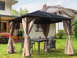 Gazebo Pabellón Exterior Jardín 3x3m Carpa Cenador de Lujo Marco de Aluminio con Pared Lateral y Mosquitero para Fiesta Eventos