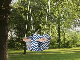 Columpio para Bebé Altura Ajustable con Cinturón de Seguridad Interior y Exterior Carga Máx. 80 kg Madera 40x40x180 cm Azul y Blanco