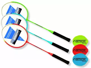 Raqueta badminton acero Mod."ATIPICK 011" con funda. surtidas azul. verde y rojo
