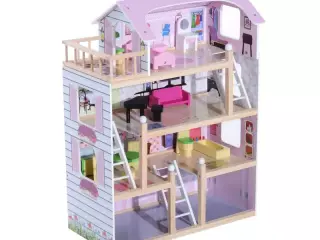 Casa de Muñecas Infantil con Muebles Casa de Muñecas de 4 Pisos con 13 Accesorios 60,5x30x80,5cm Rosa