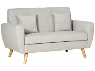 Sofá de 2 Plazas Tapizado en Lino Sintético con 2 Cojines Reposabrazos y Patas de Madera 149x76,5x86 cm Crema
