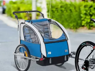Remolque Infantil para Bicicleta 2 PLAZAS Rueda Giratoria 360° y Amortiguadores CON BARRA INCLUIDA Kit de Footing COLOR Azul PREGUNTAR STOCK