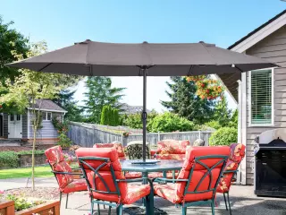 Sombrilla Parasol Doble para Jardín Carpas Toldos de Terraza Tela de Poliéster Sombrilla Gigantede para Playa Protección Solar UV 4.6x2.7x2.4m Gris