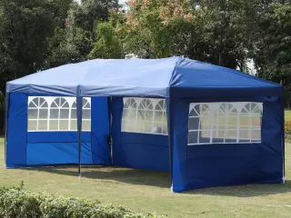 Carpa Pabellon 5,91x2,97x2,55 metros Plegable 4 Paneles Ventanas Poliester Resistente de Agua Azul