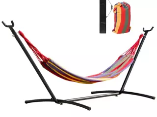 Hamaca con Soporte de Acero con Altura Ajustable en 6 Niveles y Bolsa de Transporte Carga 120 kg 200x150 cm Multicolor