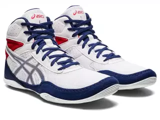 BOTAS LUCHA ASICS "MATFLEX 6" BLANCO/ OCEANO PROFUNDO VENDEDOR  BOXEO/KRAV MAGA PREGUNTAR STOCK