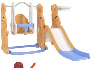 Tobogán Infantil con Columpio con Barandilla y Canasta 4 en 1 para Niños de +18 Meses 147,5x160x107 cm Naranja