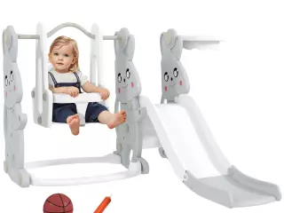 Tobogán Infantil con Columpio con Barandilla y Canasta 4 en 1 para Niños de +18 Meses 147,5x160x107 cm Gris