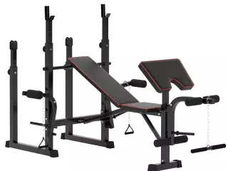 Banco de Pesas con Soportes para Barra y Respaldo Ajustable para Entrenamiento Completos de Cuerpo Negro