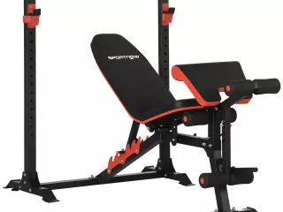 Banco de Musculación Multifuncional con Respaldo Reclinable y Soporte de Barras Altura Ajustable 180x110x126 cm Negr